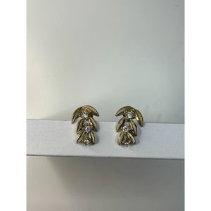 Vintage Coro Leaf Design Gold and Rhinestone Tone Clip On Earrings